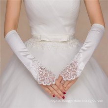 Женщины свадебные атласная локоть высокое качество свадебные кружева перчатки